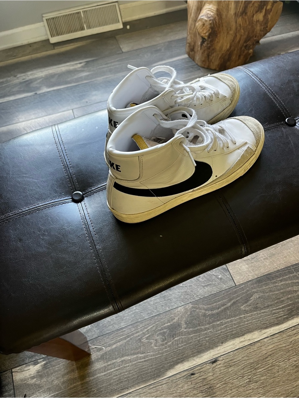 Nike White and Black Mid-Top Sneakers - Men's